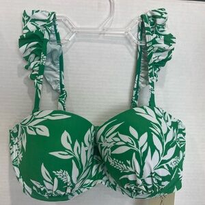 Profile by Gottex Green and White Leaf Print Bikini Top Size 36D